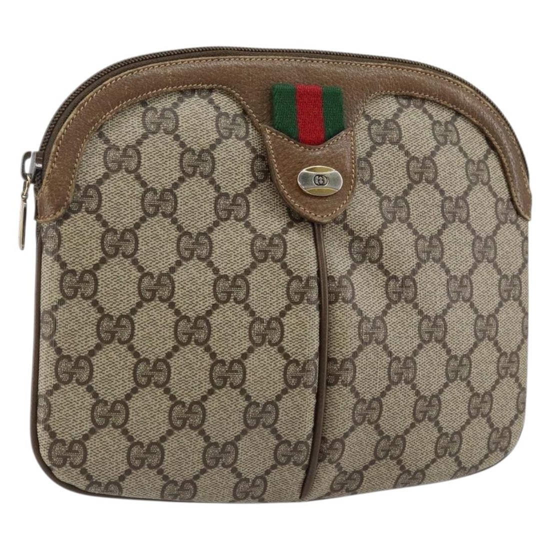 GUCCI GG Supreme Web Sherry Shoulder Bag Beige Gold PVC 98 02 047 Auth: GUCCI GG Supreme Web Sherry Shoulder Bag Beige Gold PVC 98 02 047 Auth This GUCCI GG Supreme Web Sherry Line Shoulder Bag is a luxurious accessory originating from Italy, crafted from durable PVC leat