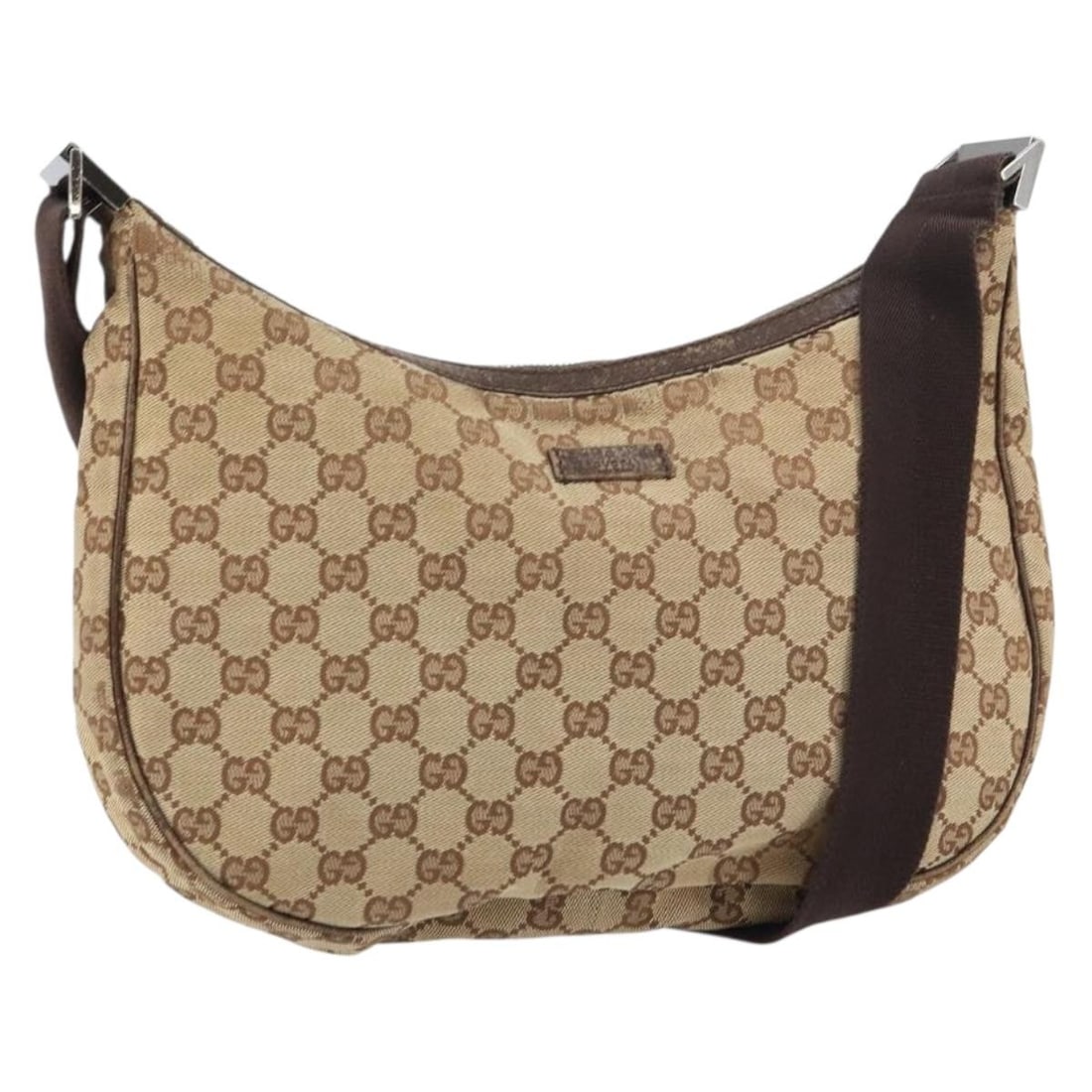 GUCCI GG Canvas Beige Silver Shoulder Bag 122790 Auth Italy: GUCCI GG Canvas Beige Silver Shoulder Bag 122790 Auth Italy This authentic GUCCI GG Canvas Shoulder Bag combines luxury with practicality. Made in Italy, this stylish bag features a beige and silver e