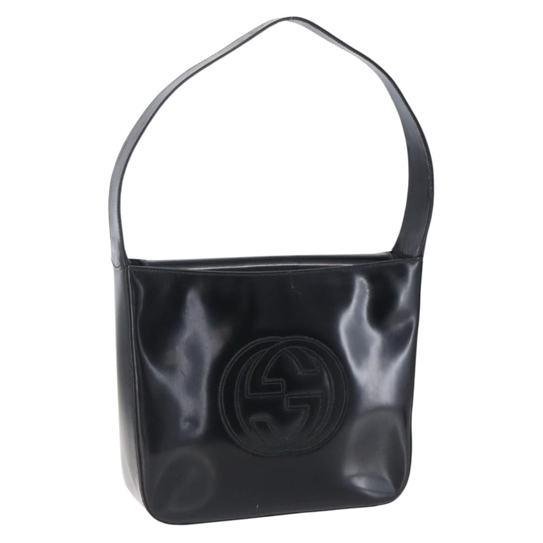 GUCCI Soho Enamel Black Shoulder Bag Authentic 147072: GUCCI Soho Enamel Black Shoulder Bag Authentic 147072 Introducing the GUCCI Soho Shoulder Bag, a stylish accessory crafted in Italy. This elegant shoulder bag features a sleek black enamel exterior, i