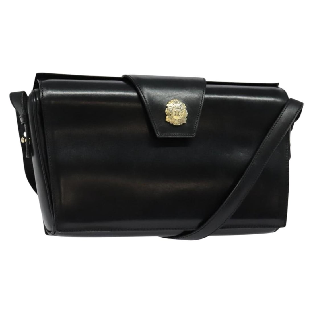 CELINE Black Leather Shoulder Bag Gold Accents Authentic 123041: CELINE Black Leather Shoulder Bag Gold Accents Authentic 123041 This authentic CELINE shoulder bag is a sophisticated accessory crafted from premium leather in a striking black and gold color combinat
