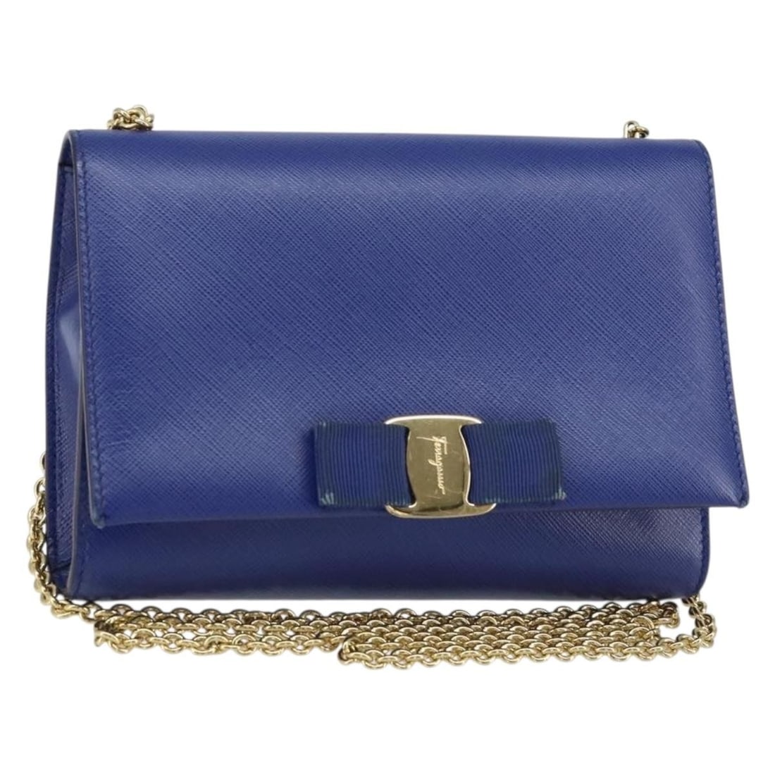 Blue Leather Salvatore Ferragamo Vala Chain Shoulder Bag Gold Hardware (1 of 18)