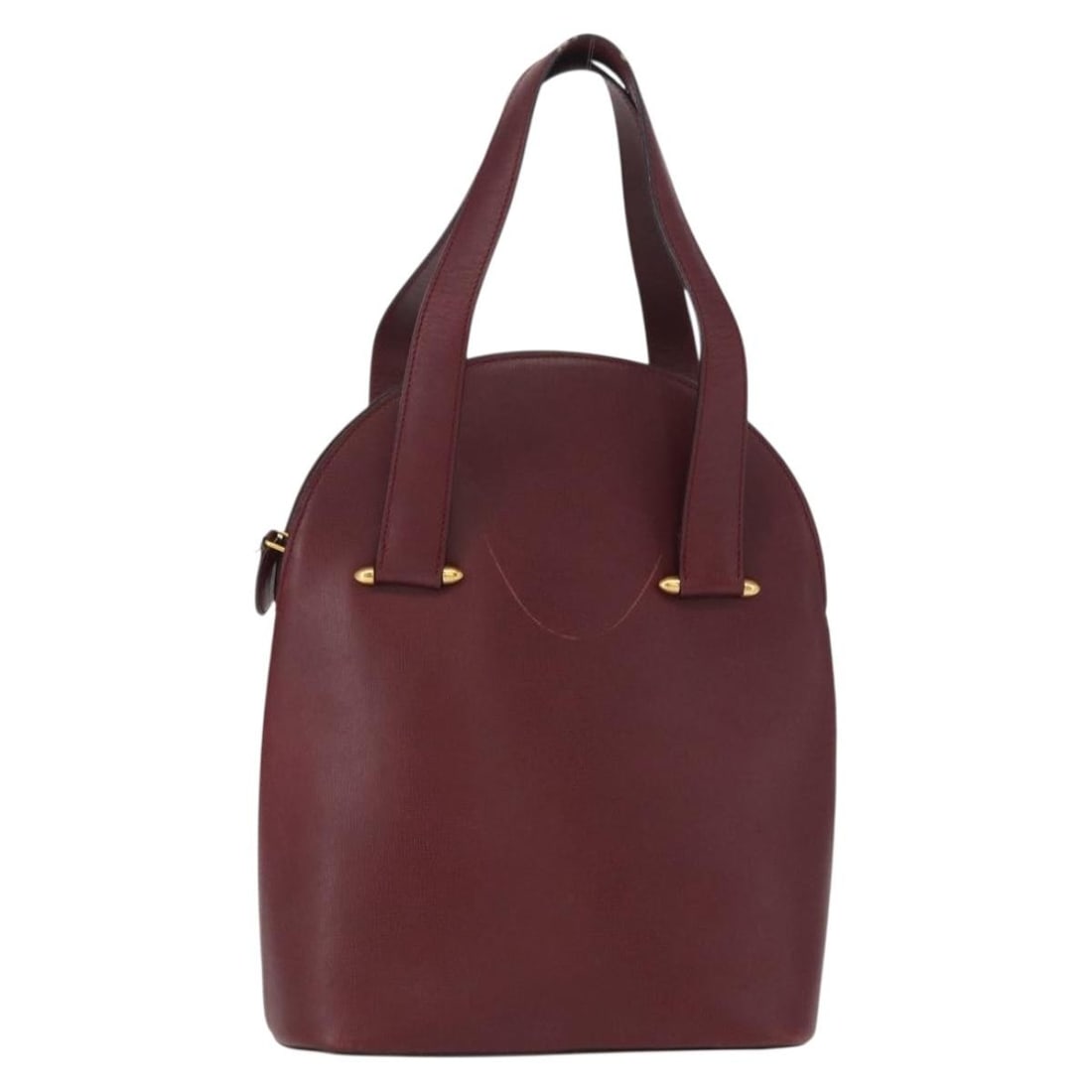 CARTIER Must Line Bordeaux Leather Hand Bag with Gold Accents: CARTIER Must Line Bordeaux Leather Hand Bag with Gold Accents Introducing the CARTIER Must Line Hand Bag, a sophisticated accessory crafted from premium leather in a rich Bordeaux color with elegant g
