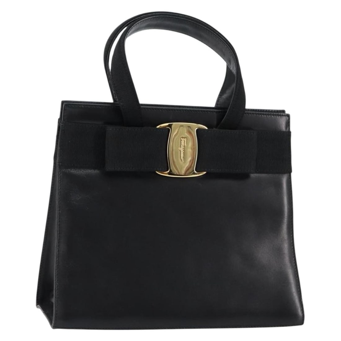 Salvatore Ferragamo Vala Black Gold Leather Hand Bag Auth BA214178: Salvatore Ferragamo Vala Black Gold Leather Hand Bag Auth BA214178 This Salvatore Ferragamo Vala Hand Bag showcases a sophisticated blend of black leather with gold accents, embodying Italian craftsma