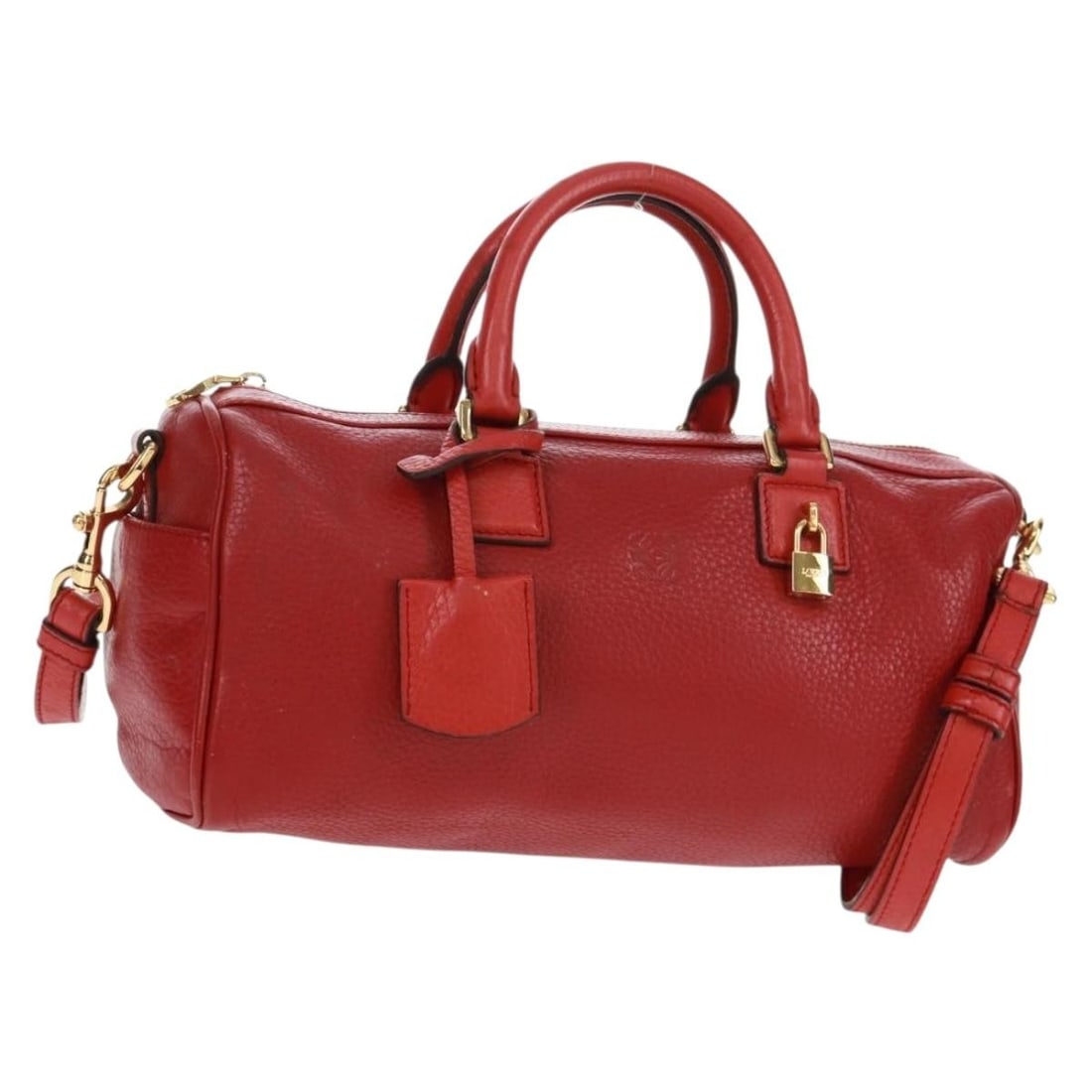 Loewe Red Leather 2-Way Handbag with Gold Accents and Shoulder Strap: Loewe Red Leather 2-Way Handbag with Gold Accents and Shoulder Strap This LOEWE 2-way hand bag is crafted from red and gold leather and can be carried by hand or worn over the shoulder using the detac