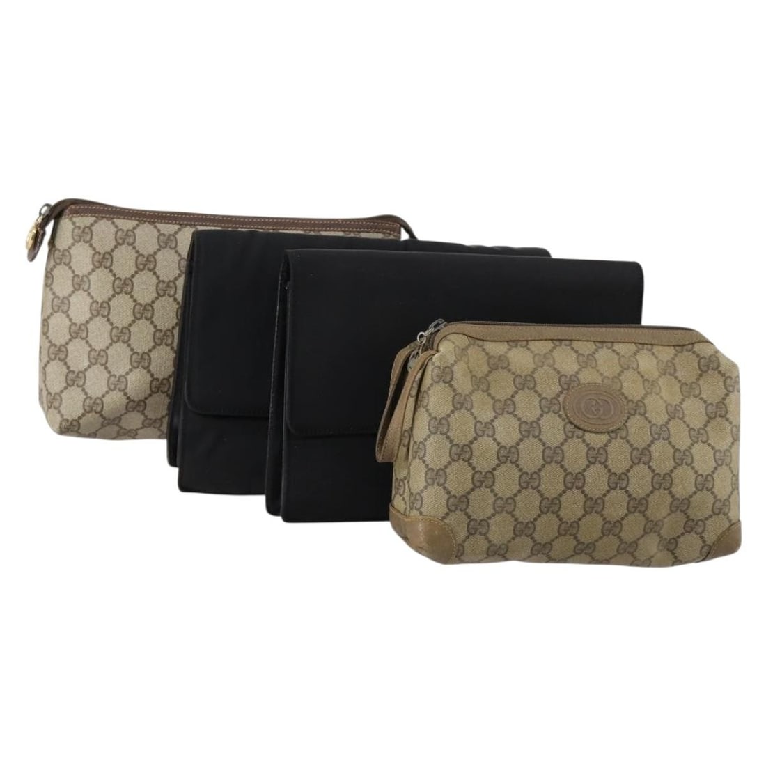 GUCCI GG Supreme Clutch Bag PVC Set Black Beige Authentic 151934 (1 of 18)
