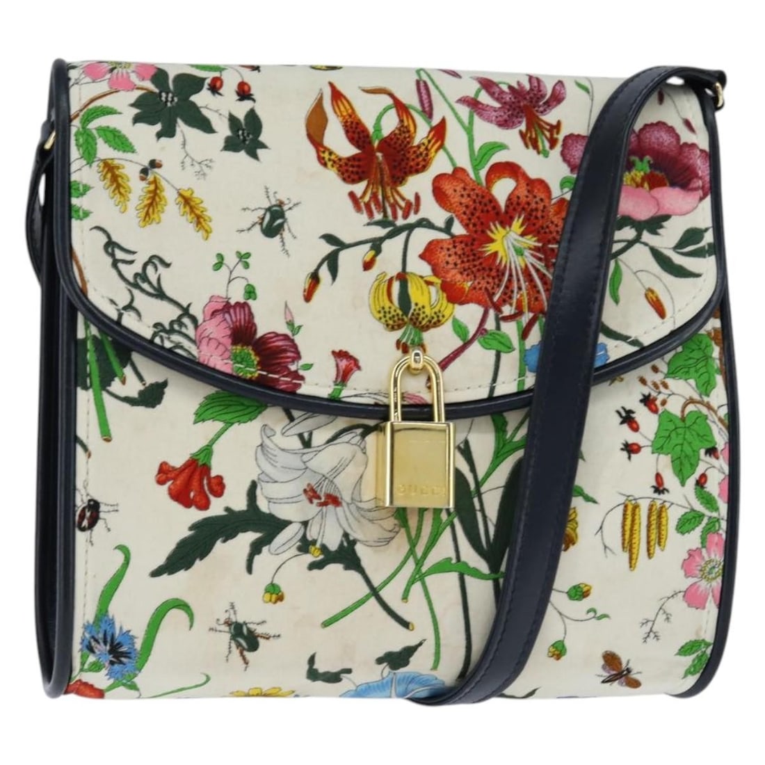 GUCCI Flora White Gold Canvas Shoulder Bag Italy Auth: GUCCI Flora White Gold Canvas Shoulder Bag Italy Auth The GUCCI Flora Shoulder Bag combines elegance with practical design, crafted from high-quality canvas in a striking white and gold color scheme.