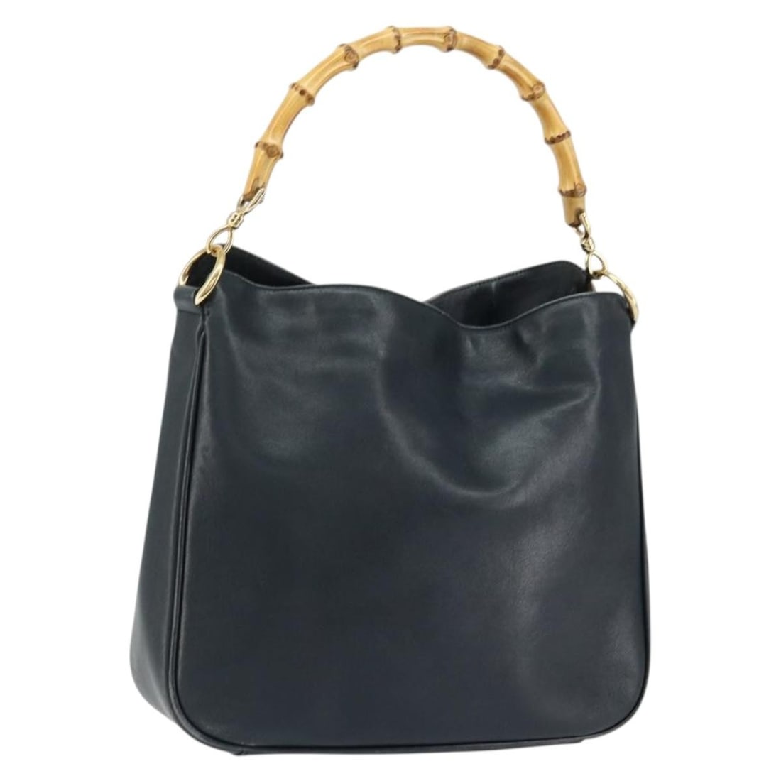 GUCCI Black Gold Leather Bamboo Hand Bag 001 3444 1638 Auth Italy (1 of 18)