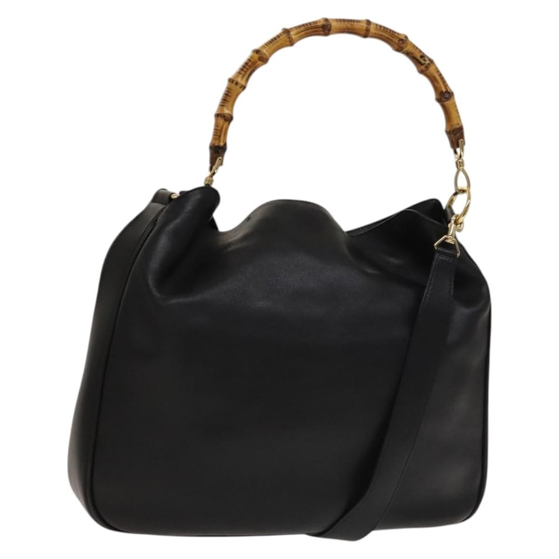 GUCCI Bamboo Leather Hand Bag Black Gold 001 1577 Auth Made in Italy: GUCCI Bamboo Leather Hand Bag Black Gold 001 1577 Auth Made in Italy This GUCCI Bamboo Hand Bag showcases a sophisticated blend of black and gold leather, embodying the iconic luxury of the brand. Wit