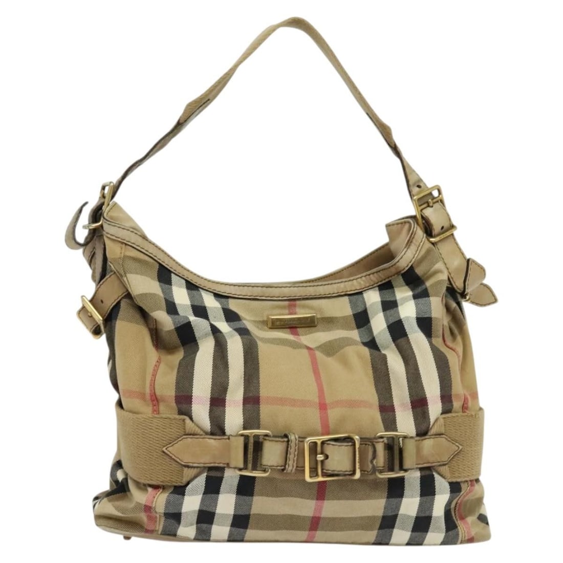 BURBERRY Nova Check Beige Gold Canvas Shoulder Bag Italy (1 of 18)