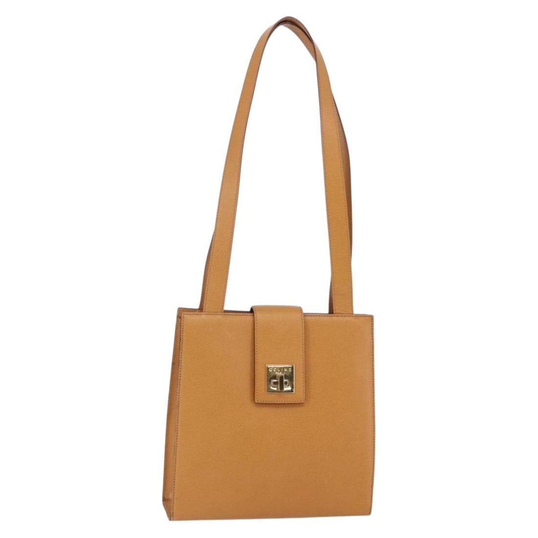 CELINE Beige Gold Leather Shoulder Bag Auth Italy 145908: CELINE Beige Gold Leather Shoulder Bag Auth Italy 145908 This exquisite CELINE Shoulder Bag showcases a sophisticated design, crafted from high-quality leather in a chic beige and gold color palette.