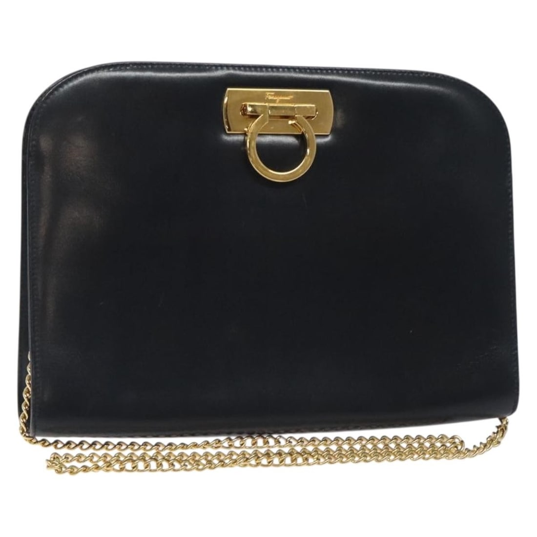 Salvatore Ferragamo Gancini Chain Shoulder Bag Black Gold Leather Auth Italy (1 of 18)