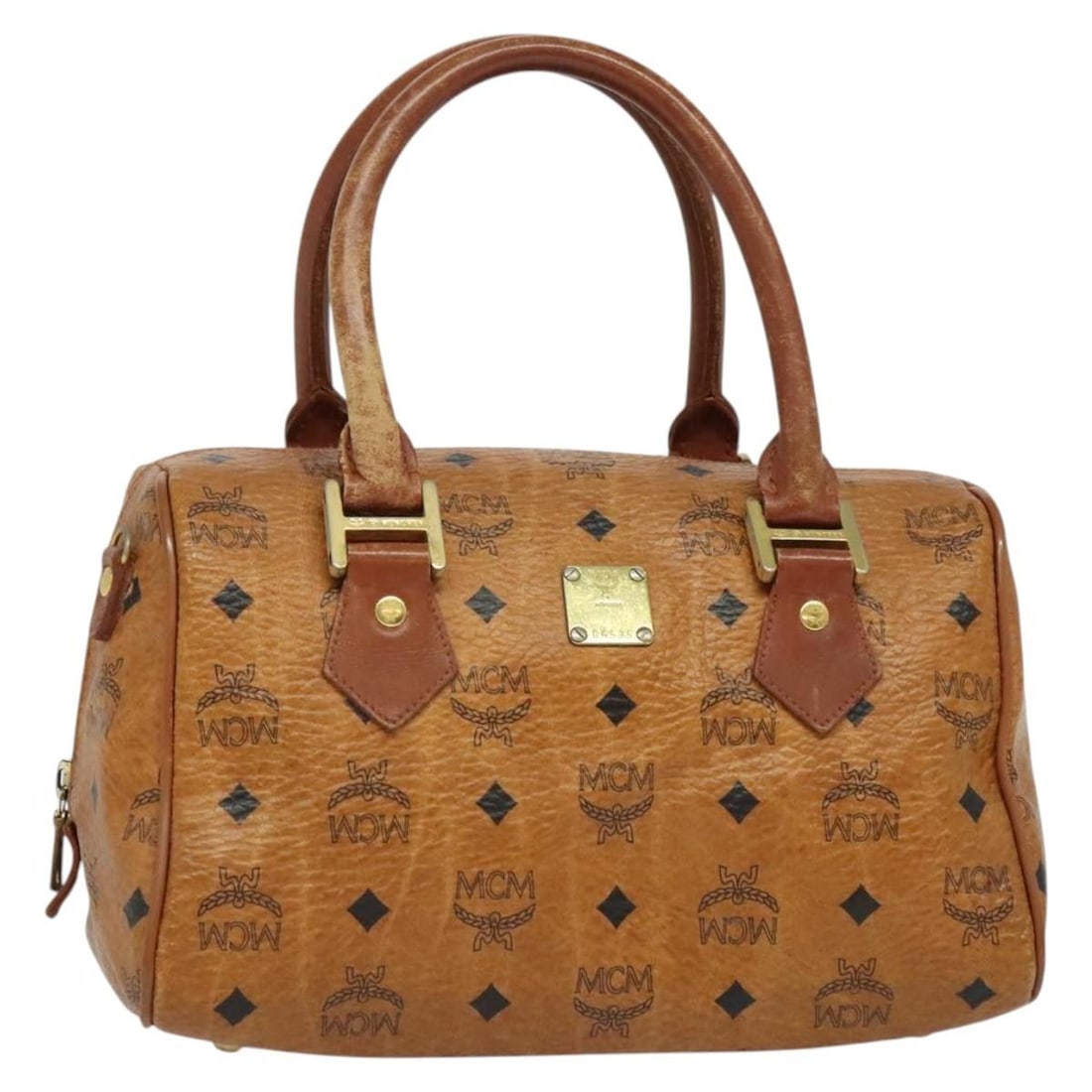 MCM Logogram Vicetos Brown Gold PVC Leather Boston Bag BA4949: MCM Logogram Vicetos Brown Gold PVC Leather Boston Bag BA4949 This MCM Logogram Vicetos Boston Bag combines elegance and practicality with its chic brown and gold PVC leather exterior. Crafted in Germ