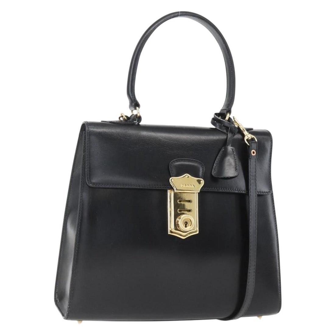 Prada Black Leather 2way Handbag with Gold Accents and Shoulder Strap (1 of 18)