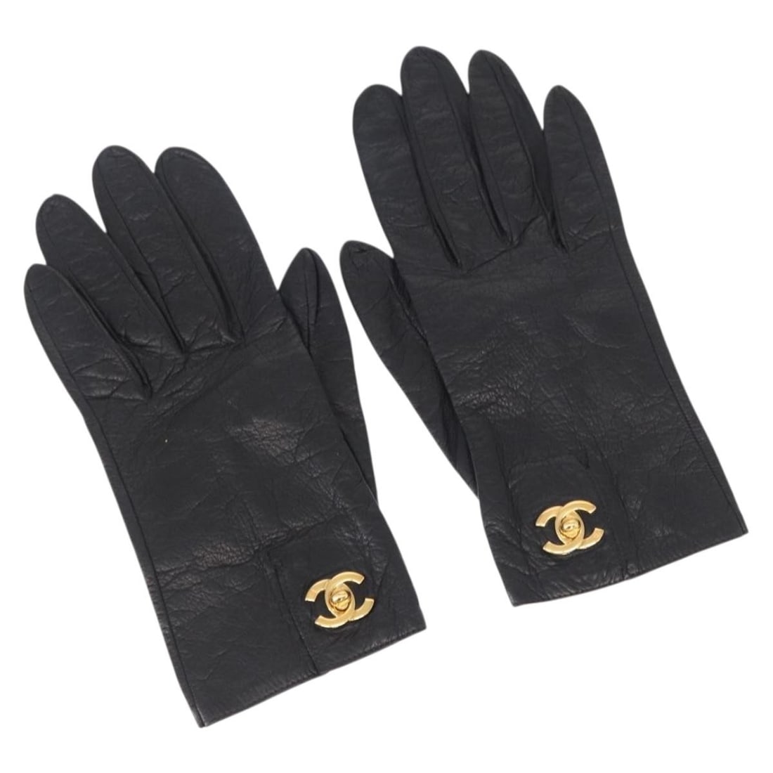Black Leather Gloves by CHANEL Coco Mark with CC Logo France (1 of 18)