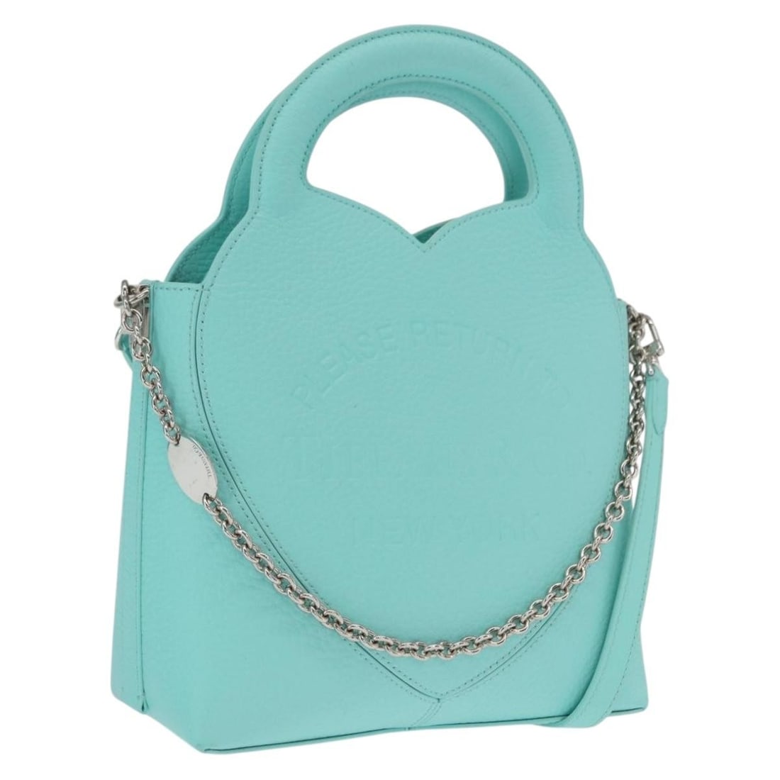 Tiffany and Co Peppermint Leather Convertible Handbag with Silver Tone Accents: Tiffany and Co Peppermint Leather Convertible Handbag with Silver Tone Accents This Tiffany & Co. handbag features a peppermint and silver color scheme and is crafted from leather. Designed as a 2-way