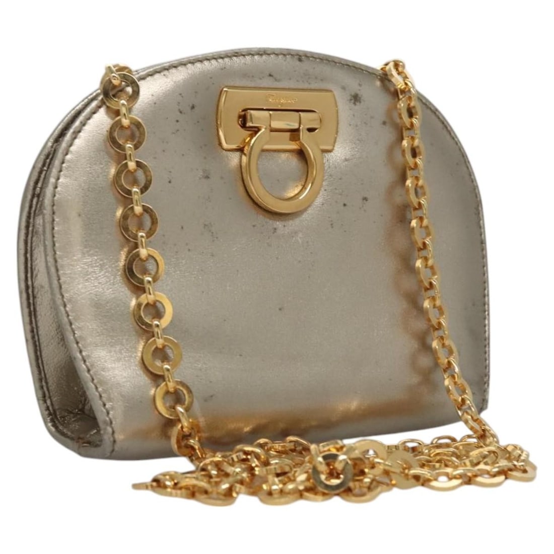Salvatore Ferragamo Gancini Chain Shoulder Bag Leather Silver Gold Made in Italy (1 of 18)