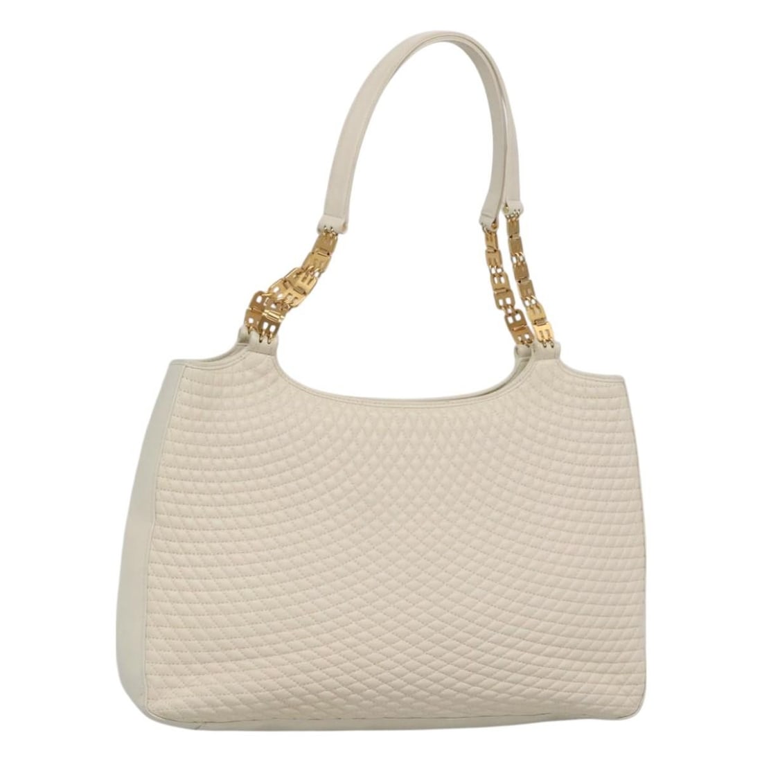 BALLY Quilted Leather Tote Bag White Gold Made in Italy: BALLY Quilted Leather Tote Bag White Gold Made in Italy This BALLY Quilted Tote Bag is a stylish accessory crafted from high-quality leather in a chic white and gold color scheme. Measuring approximat