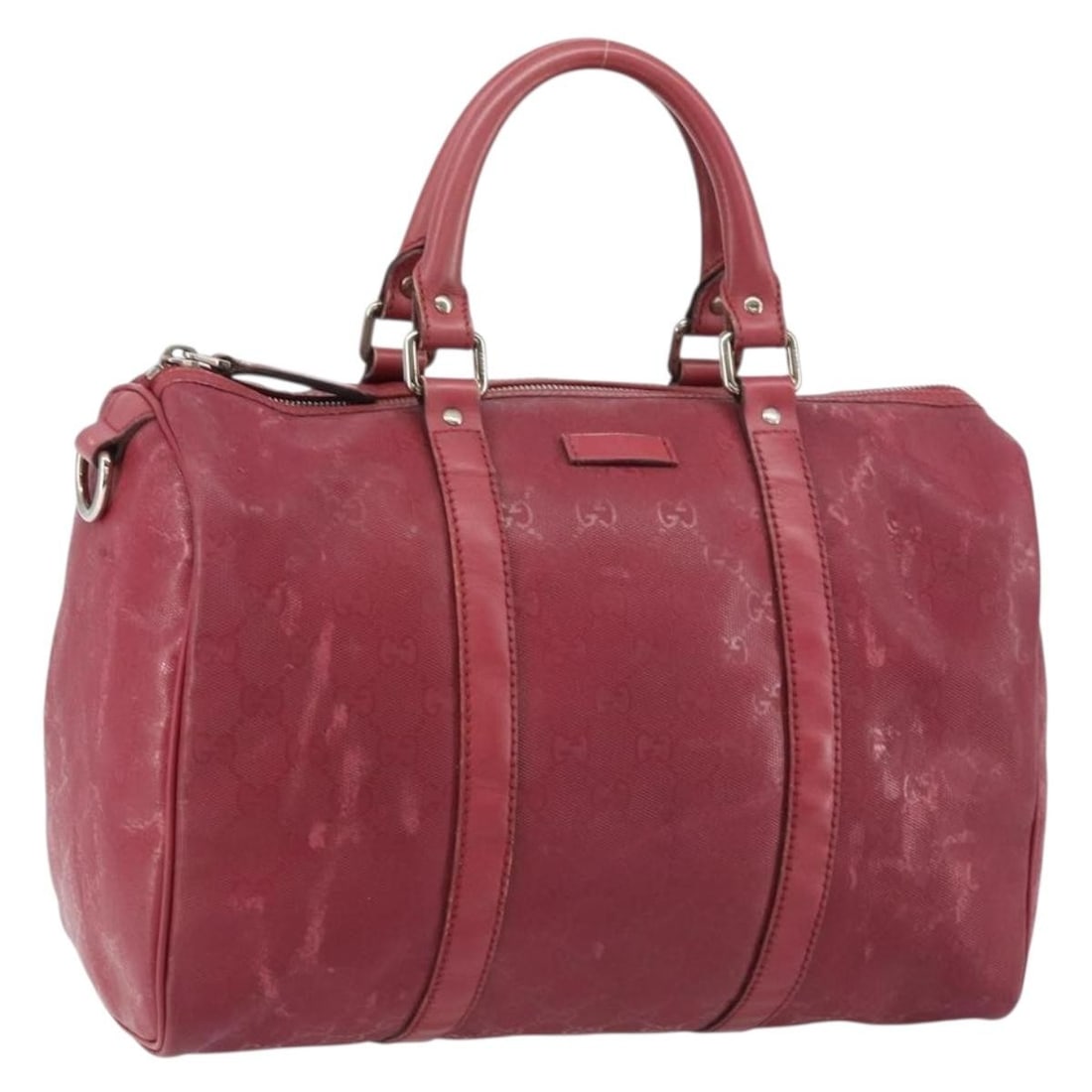 Gucci Boston Bag GG Canvas Silver Pink PVC Leather Model 193603 Italy: Gucci Boston Bag GG Canvas Silver Pink PVC Leather Model 193603 Italy This is a Gucci GG Implementation Boston Bag crafted from PVC leather and GG canvas in silver and pink tones. The bag features a s