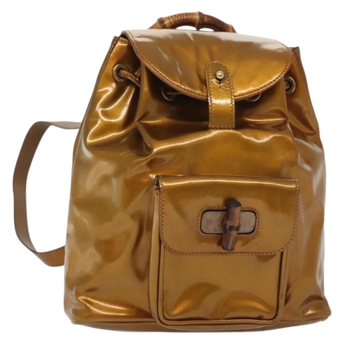 GUCCI Bamboo Backpack 003 1705 0030 Gold Patent Leather Auth Italy (1 of 18)