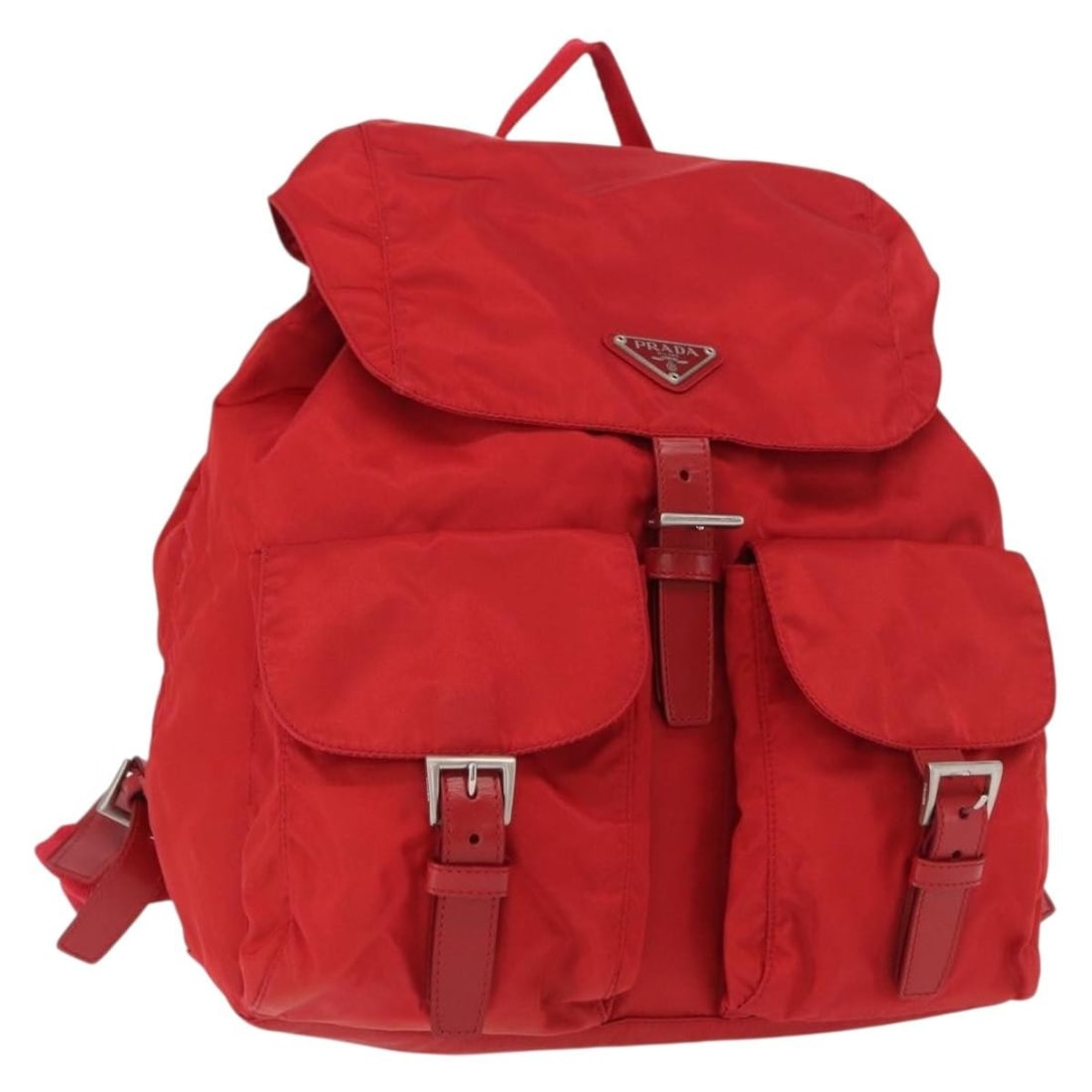 PRADA Red Silver Nylon Backpack Authentic AR13819: PRADA Red Silver Nylon Backpack Authentic AR13819 This stylish PRADA backpack combines functionality with a chic design. Crafted in Italy from durable nylon, it features a striking red and silver exte