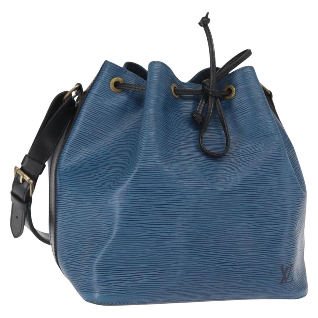 Louis Vuitton Petit Noe Epi Leather Shoulder Bag Black Blue M44152 France: Louis Vuitton Petit Noe Epi Leather Shoulder Bag Black Blue M44152 France This Louis Vuitton Epi Petit Noe shoulder bag features a striking bicolor design in black and blue Epi leather. Made in France