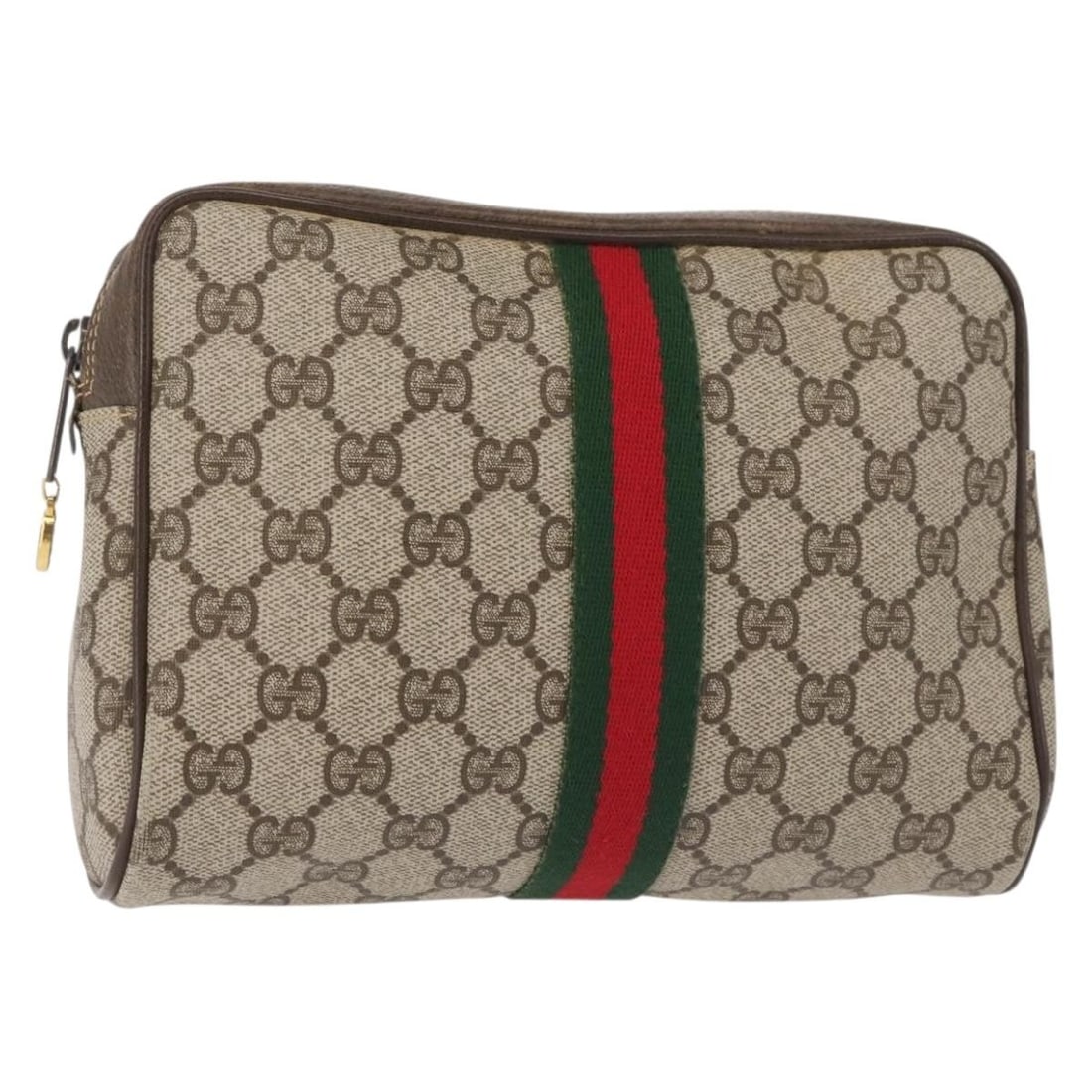 GUCCI GG Supreme Web Sherry Clutch Bag PVC Beige Gold 010 378 Italy: GUCCI GG Supreme Web Sherry Clutch Bag PVC Beige Gold 010 378 Italy Elevate your accessory game with this authentic GUCCI GG Supreme Web Sherry Line Clutch Bag. Crafted in Italy from durable PVC leath