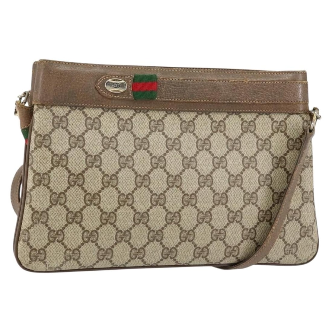 GUCCI GG Supreme Sherry Line Shoulder Bag Beige PVC Auth 904 02 035: GUCCI GG Supreme Sherry Line Shoulder Bag Beige PVC Auth 904 02 035 Discover the sophisticated GUCCI GG Supreme Web Sherry Line Shoulder Bag, expertly crafted from durable PVC leather in a stylish bei