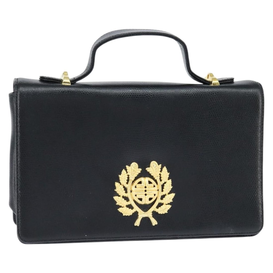 GIVENCHY Black Leather Hand Bag with Gold Accents Authentic: GIVENCHY Black Leather Hand Bag with Gold Accents Authentic This GIVENCHY hand bag is an exquisite accessory crafted from high-quality leather in a striking black and gold color combination. With appr