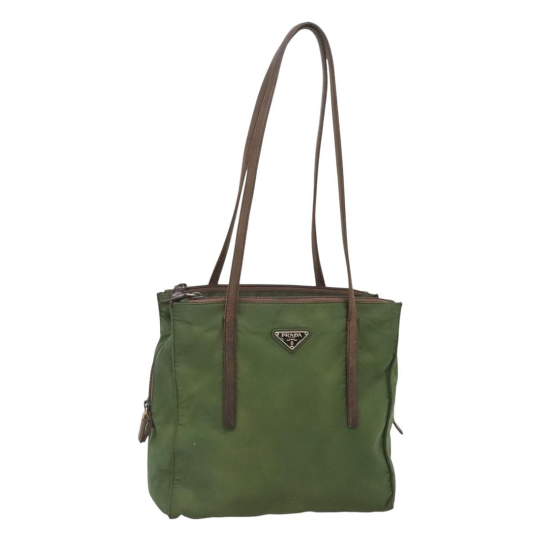 Authentic PRADA Green Silver Nylon Shoulder Bag Made in Italy: Authentic PRADA Green Silver Nylon Shoulder Bag Made in Italy This authentic PRADA shoulder bag combines style and functionality, crafted from durable nylon in a striking green and silver color combin