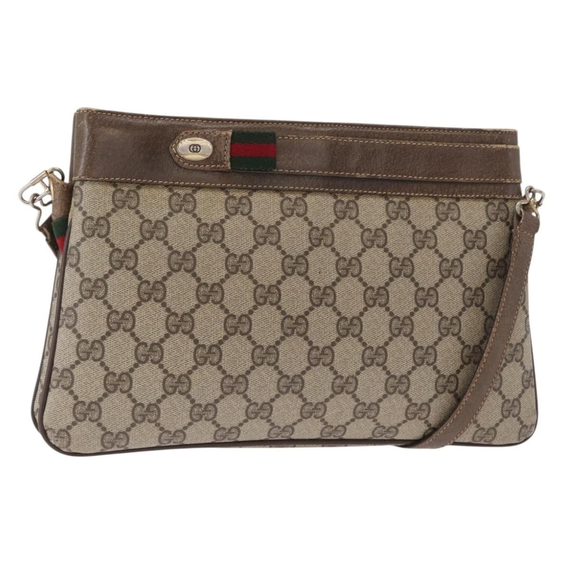 GUCCI GG Supreme Web Sherry Line Shoulder Bag PVC Beige Gold 904 02 035 Auth: GUCCI GG Supreme Web Sherry Line Shoulder Bag PVC Beige Gold 904 02 035 Auth This authentic GUCCI GG Supreme Web Sherry Line Shoulder Bag features a stylish combination of beige and gold hues. Crafted