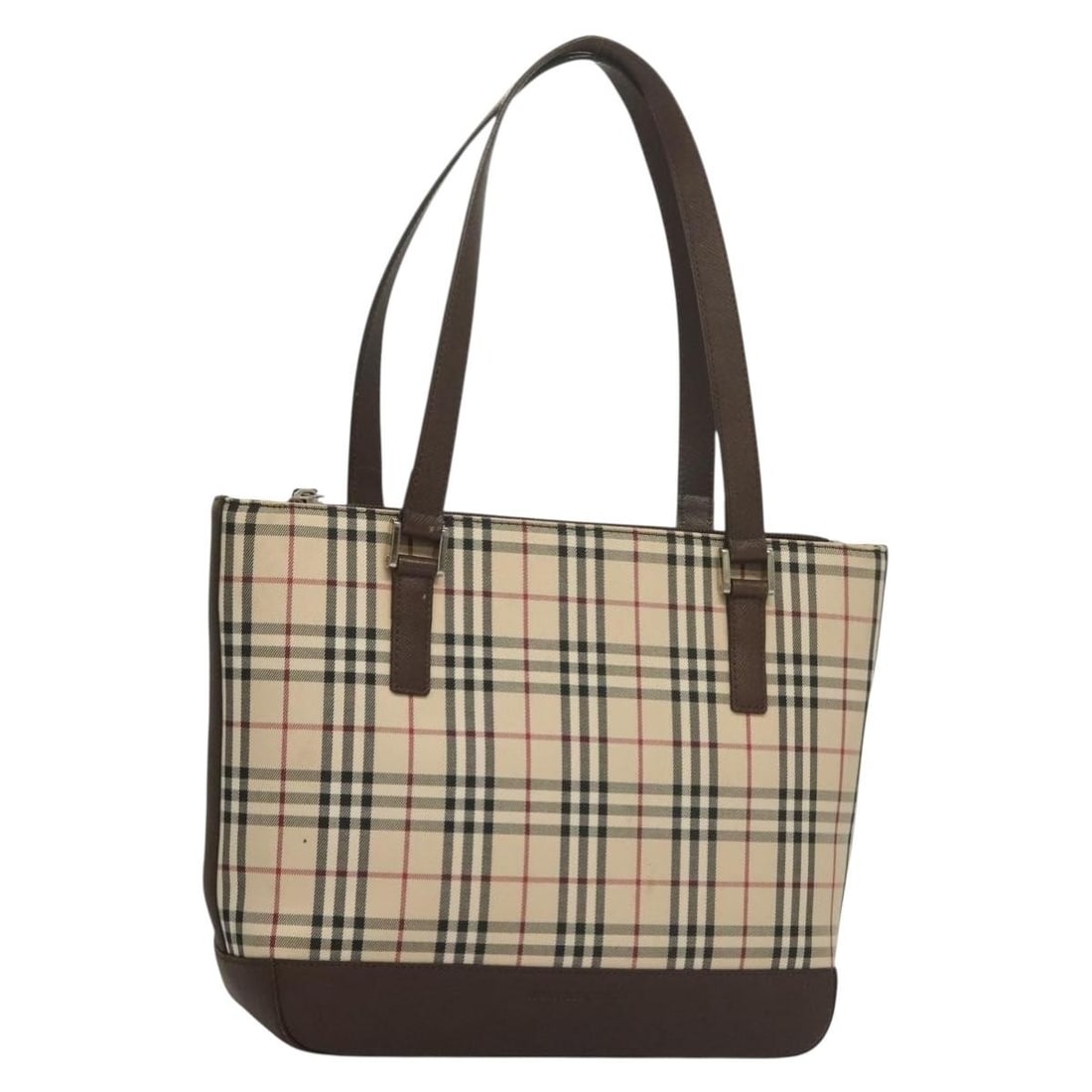 Burberry Nova Check Tote Bag Canvas Beige Red Silver Authentic (1 of 18)