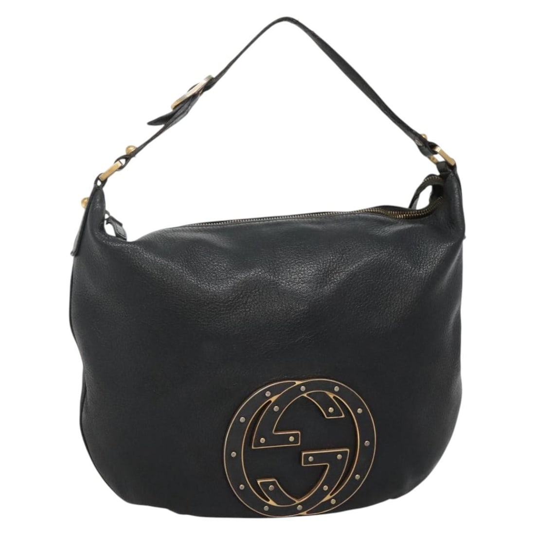 GUCCI Interlocking Shoulder Bag Black Gold Leather 121548 Made in Italy (1 of 18)