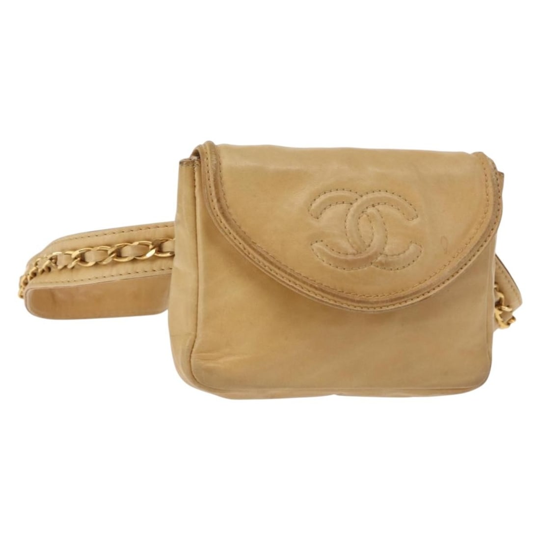 CHANEL Beige Gold Lamb Skin Waist Bag Authentic Italy: CHANEL Beige Gold Lamb Skin Waist Bag Authentic Italy This authentic CHANEL Waist Pouch is crafted from luxurious lambskin in a stylish beige and gold color combination. Designed for functionality and
