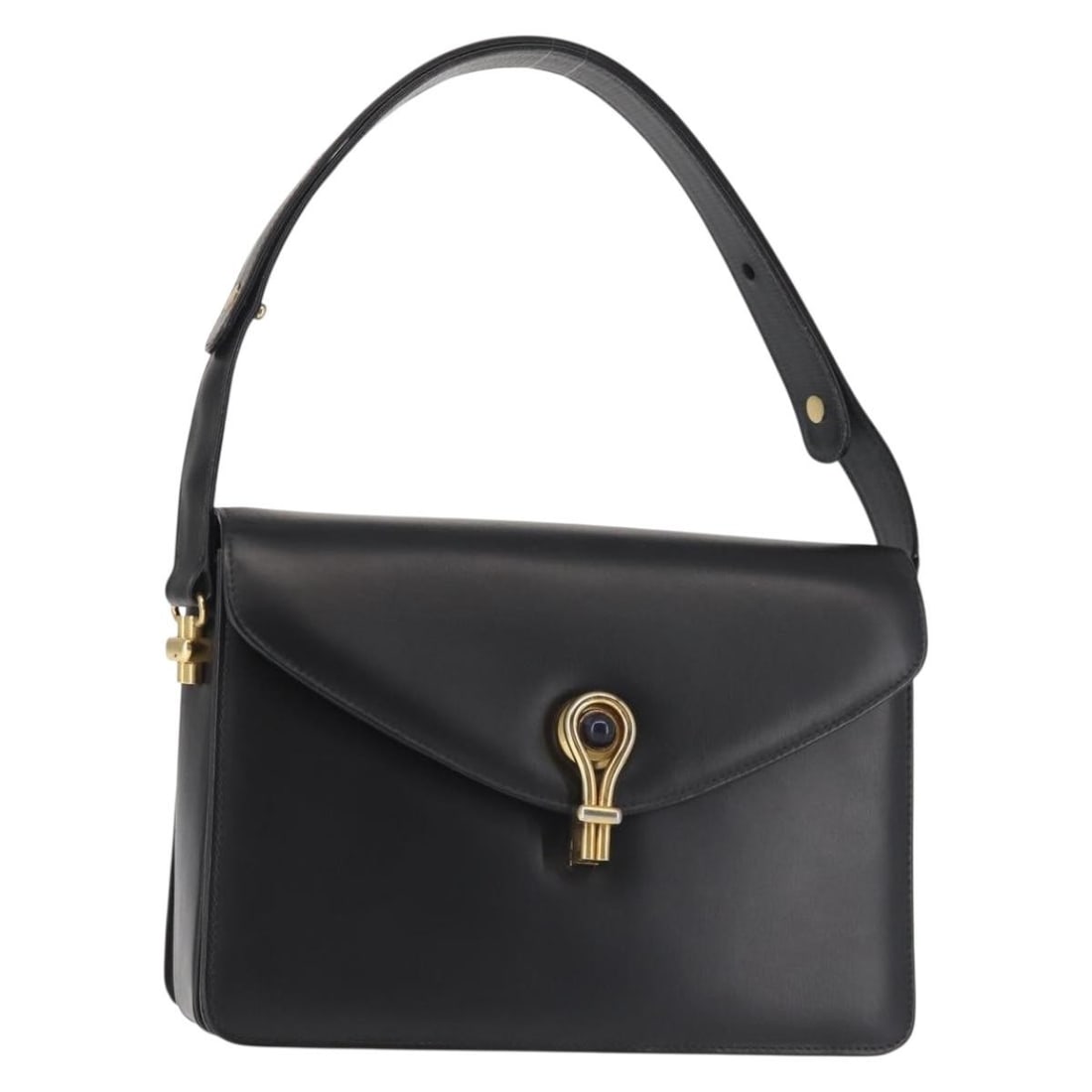 Gucci Black Leather Shoulder Bag with Gold Accents Italy: Gucci Black Leather Shoulder Bag with Gold Accents Italy This GUCCI shoulder bag features black leather with gold-tone accents. Made in Italy, the bag has a compact and structured design. It shows sig