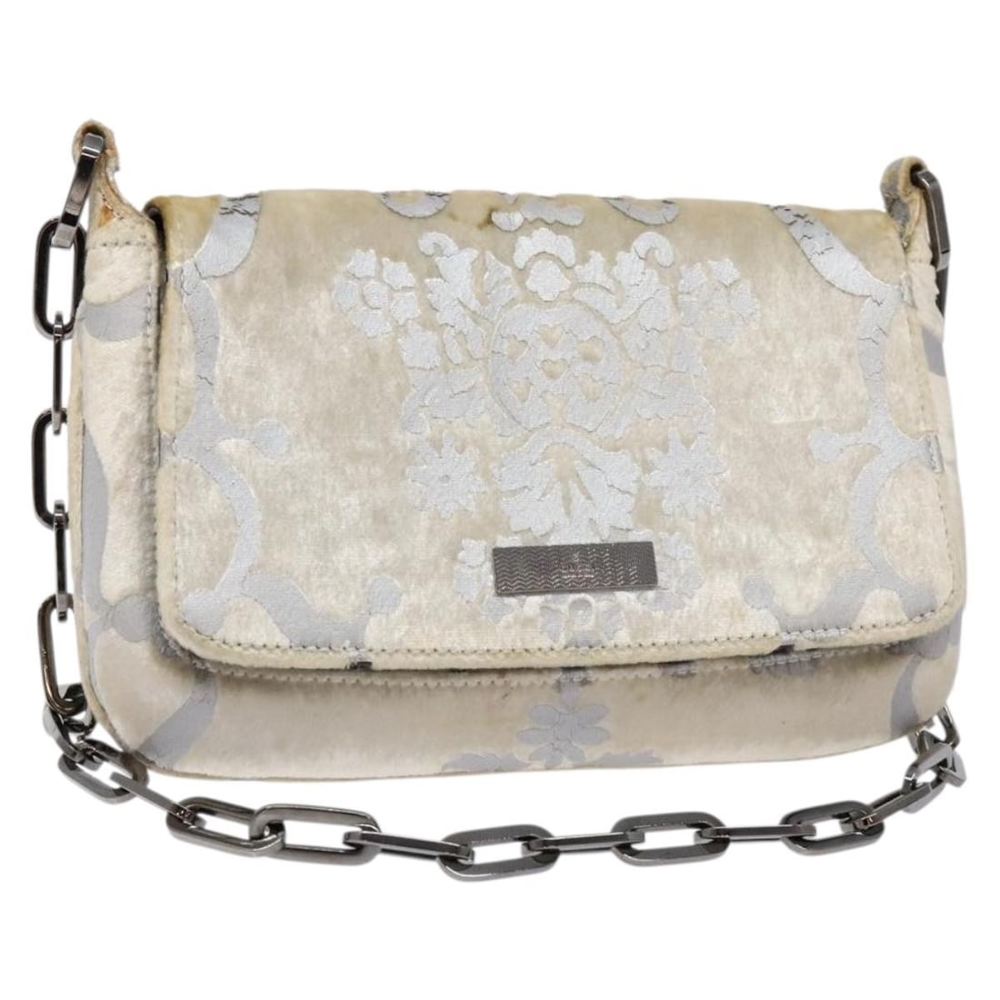 GUCCI White Velor Chain Shoulder Bag 007 2033 1705 Authentic Italy: GUCCI White Velor Chain Shoulder Bag 007 2033 1705 Authentic Italy This authentic GUCCI Chain Shoulder Bag showcases a stylish design in velor with a pristine white exterior. Crafted in Italy, it feat