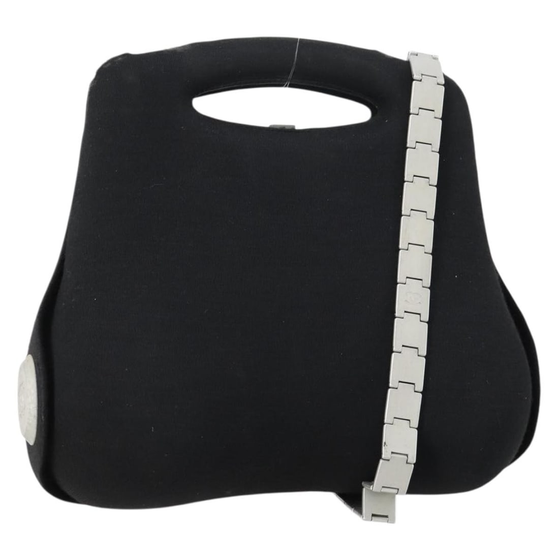 CHANEL Black Cotton Hip Shoulder Bag 2-Way Auth BS30575: CHANEL Black Cotton Hip Shoulder Bag 2-Way Auth BS30575 This authentic CHANEL hip bag doubles as a shoulder bag, crafted from durable cotton in a sleek black color. Designed for versatility, it featur