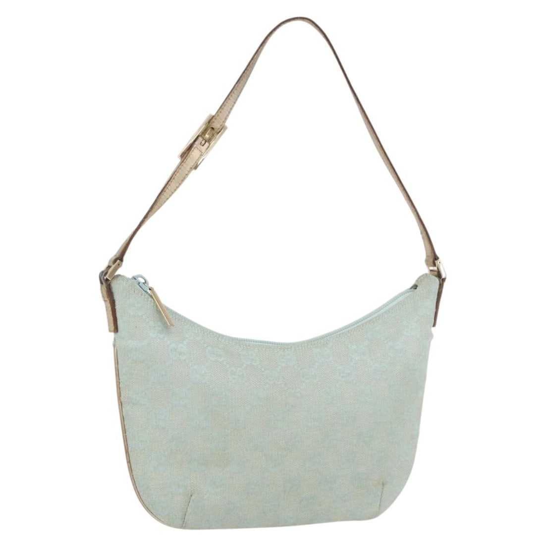Light Blue Gold GG Canvas Gucci Shoulder Bag Model 005 0813 3444: Light Blue Gold GG Canvas Gucci Shoulder Bag Model 005 0813 3444 This is a Gucci GG Canvas shoulder bag in light blue and gold. Crafted in Italy, the bag features the signature GG canvas exterior and