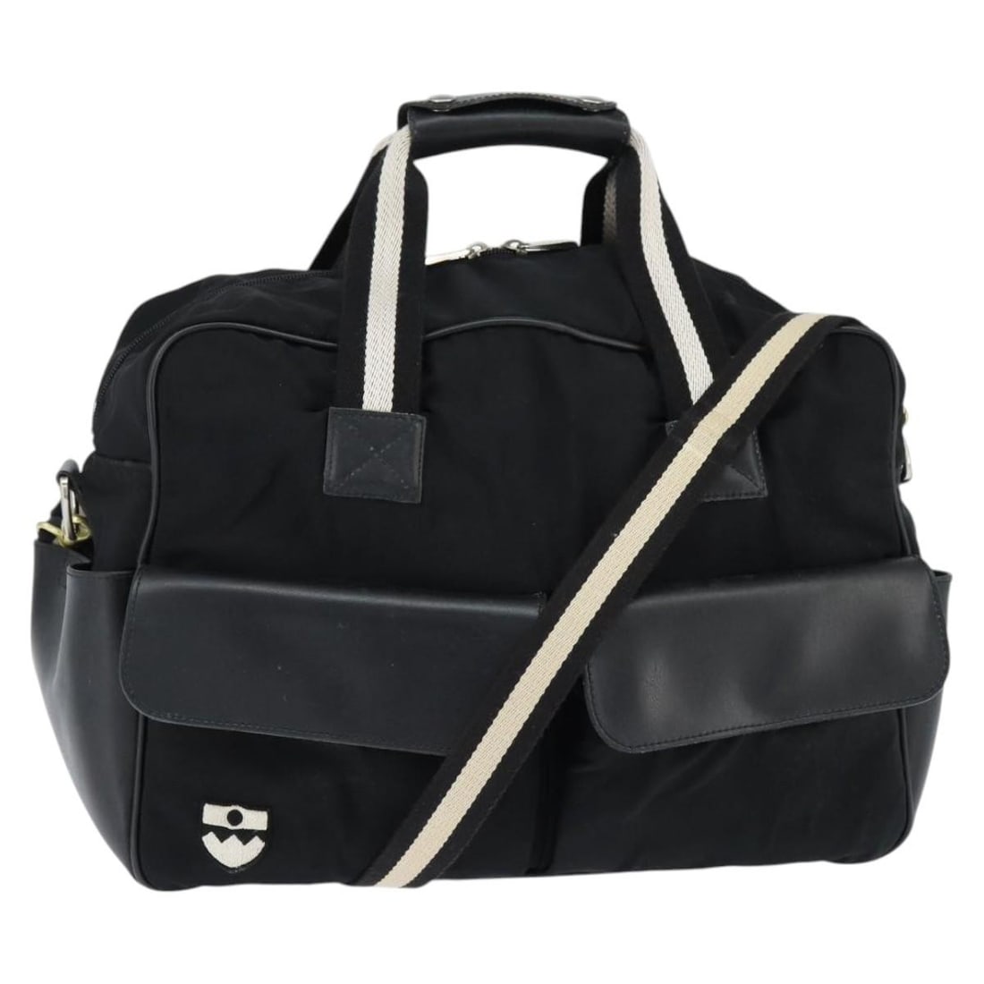 BALLY Black Nylon Leather Boston Bag 2way with Silver Gold Accents Auth 121353: BALLY Black Nylon Leather Boston Bag 2way with Silver Gold Accents Auth 121353 Introducing the BALLY Boston Bag, a stylish and practical accessory crafted from durable nylon with elegant black, silver