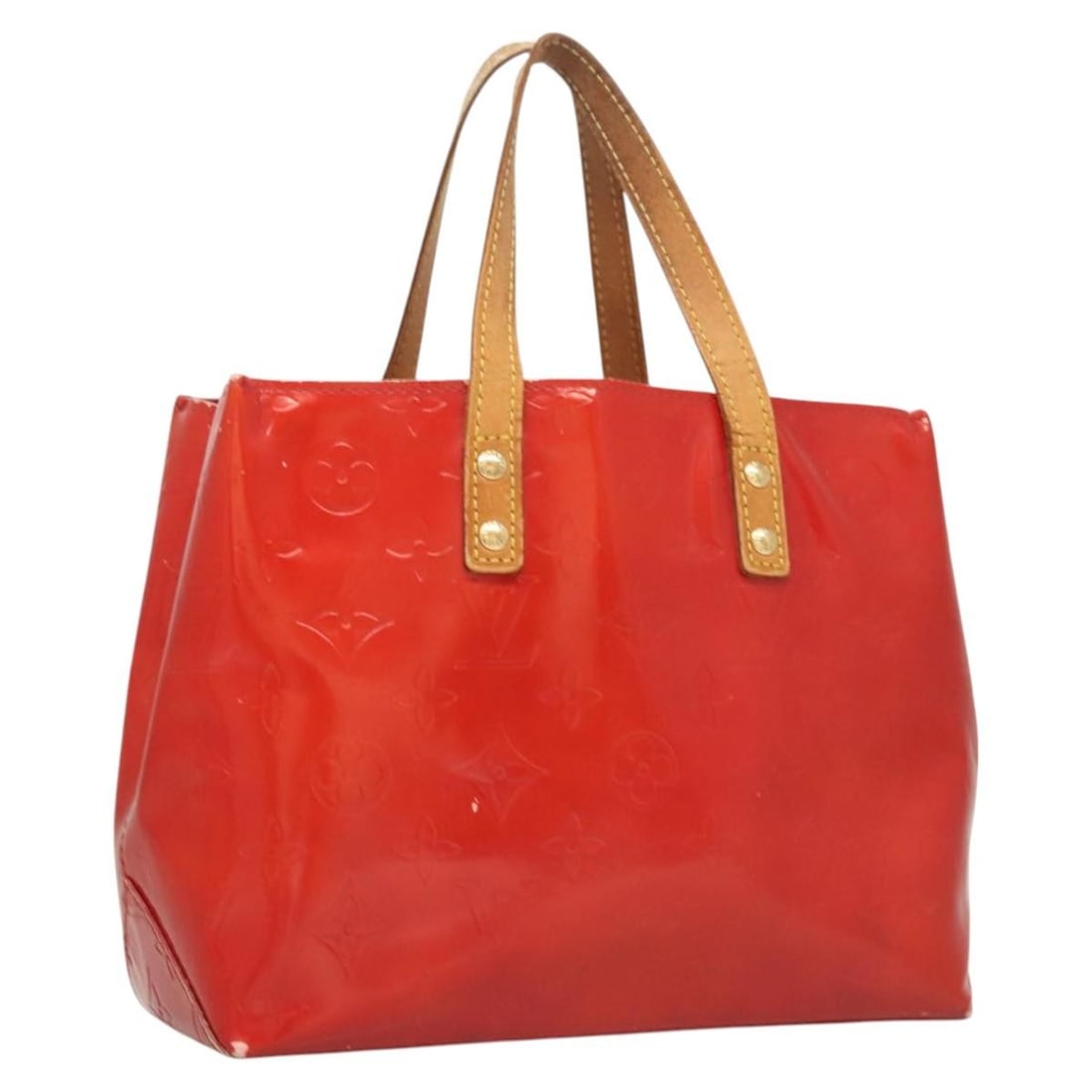 LOUIS VUITTON Monogram Vernis Reade PM Hand Bag Red Patent Leather M91088: LOUIS VUITTON Monogram Vernis Reade PM Hand Bag Red Patent Leather M91088 This LOUIS VUITTON Monogram Vernis Reade PM Hand Bag in a vibrant red hue is an exquisite piece crafted from high-quality pate
