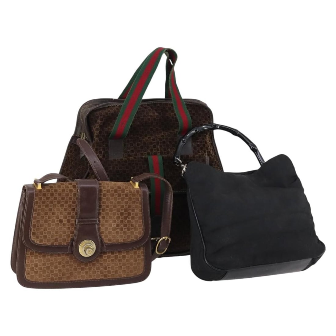 GUCCI Bamboo Shoulder Bag Nylon Black Brown Authentic (1 of 18)