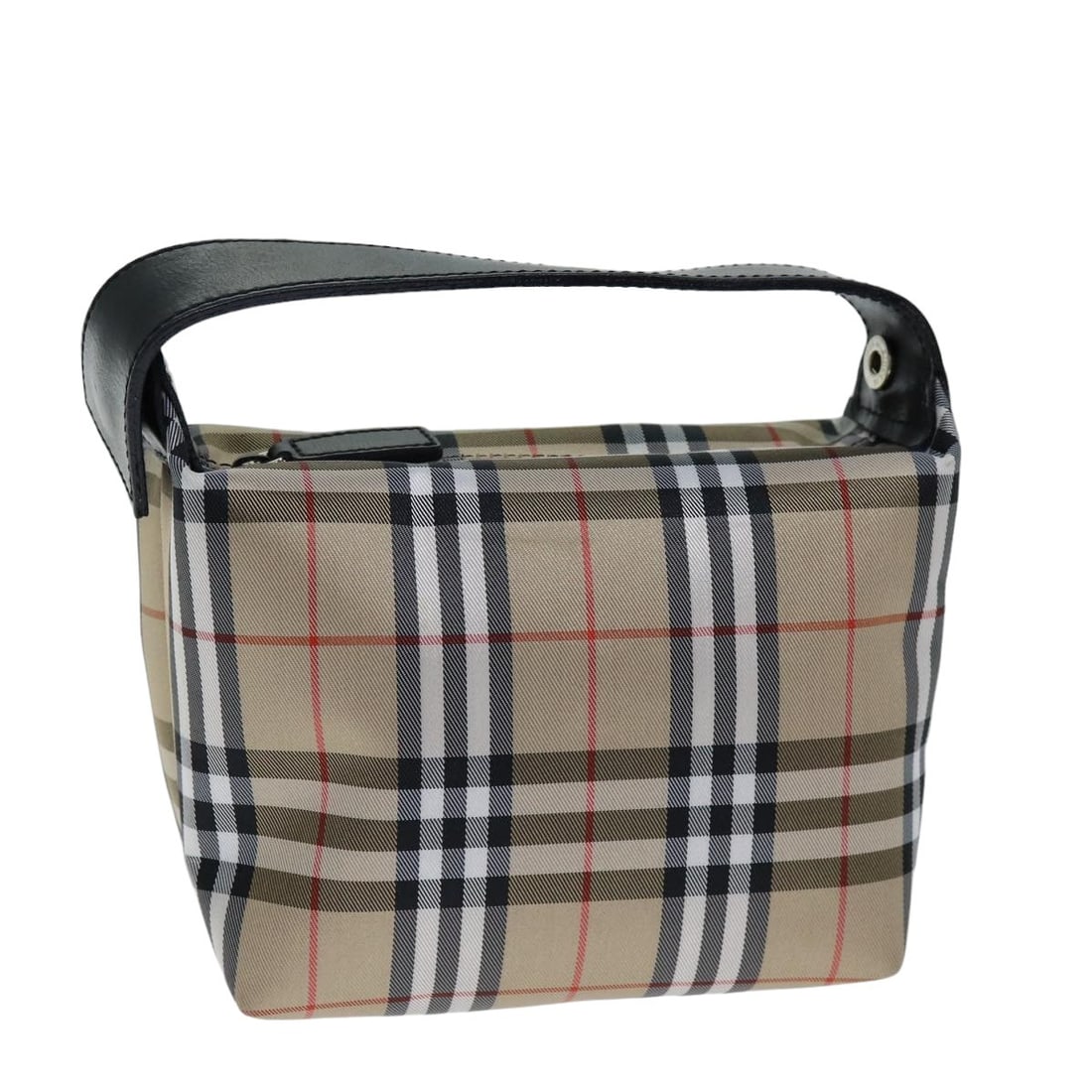 Authentic Burberry Nylon Pouch Beige Black Made in Italy: Authentic Burberry Nylon Pouch Beige Black Made in Italy This BURBERRY pouch showcases a stylish blend of beige and black nylon, making it an ideal accessory for various occasions. Measuring approxima