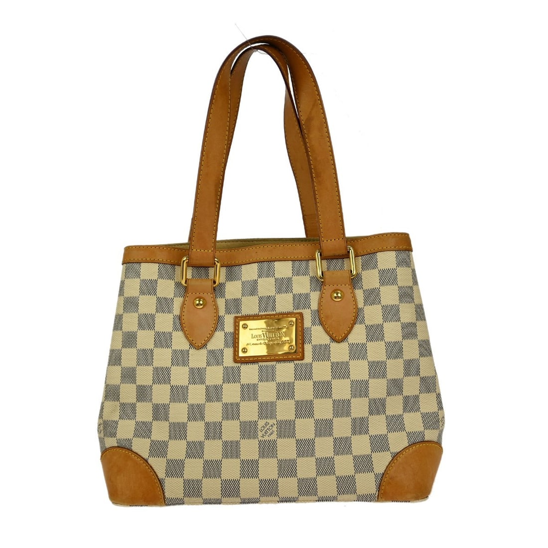 Louis Vuitton Hampstead PM Damier Azur Canvas Medium Tote Bag N51207: Louis Vuitton Hampstead PM Damier Azur Canvas Medium Tote Bag N51207 This Louis Vuitton Hampstead PM hand tote bag features the signature Damier Azur check pattern on canvas leather with double handle