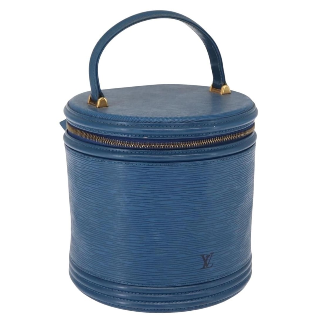 Louis Vuitton Cannes Blue Epi Leather Handbag M48035 France: Louis Vuitton Cannes Blue Epi Leather Handbag M48035 France This Louis Vuitton Cannes handbag is crafted from blue Epi leather and features a structured silhouette. The bag shows signs of heavy use, i