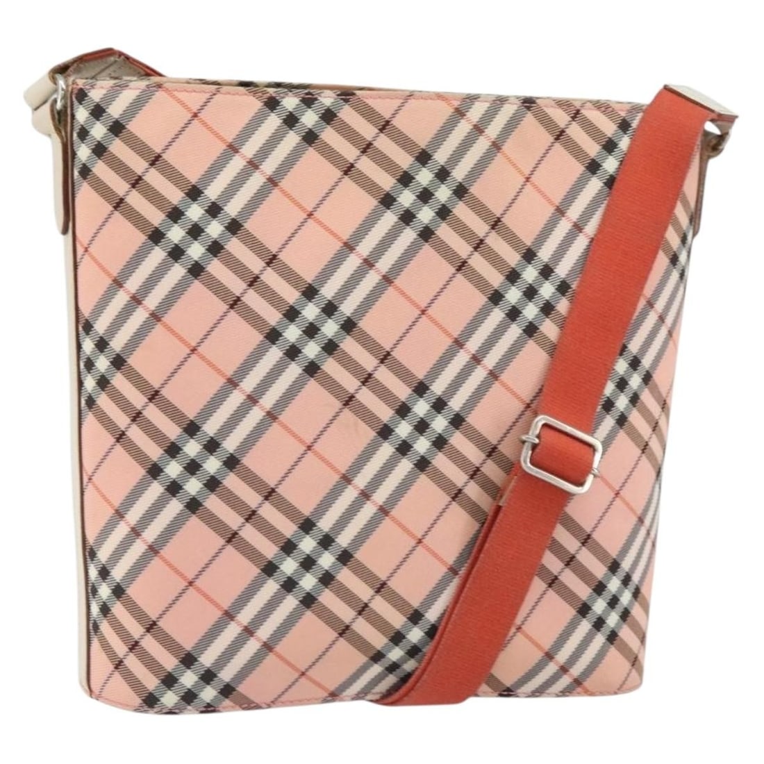 Burberry Blue Label Shoulder Purse Pink Canvas Silver Detail from Japan: Burberry Blue Label Shoulder Purse Pink Canvas Silver Detail from Japan This Burberry Nova Check Blue Label shoulder bag features a pink and silver canvas exterior with the iconic check pattern. Desig