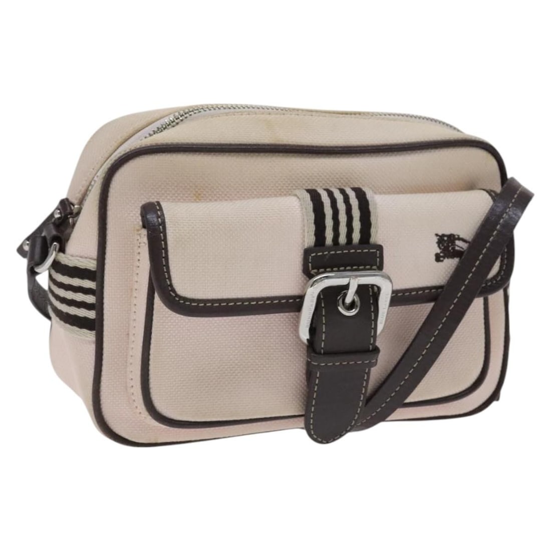 Burberry Blue Label Pink Canvas Shoulder Bag: Burberry Blue Label Pink Canvas Shoulder Bag This BURBERRY Blue Label shoulder bag features a pink canvas exterior and a structured silhouette. The bag is heavily used, showing signs of wear such as r