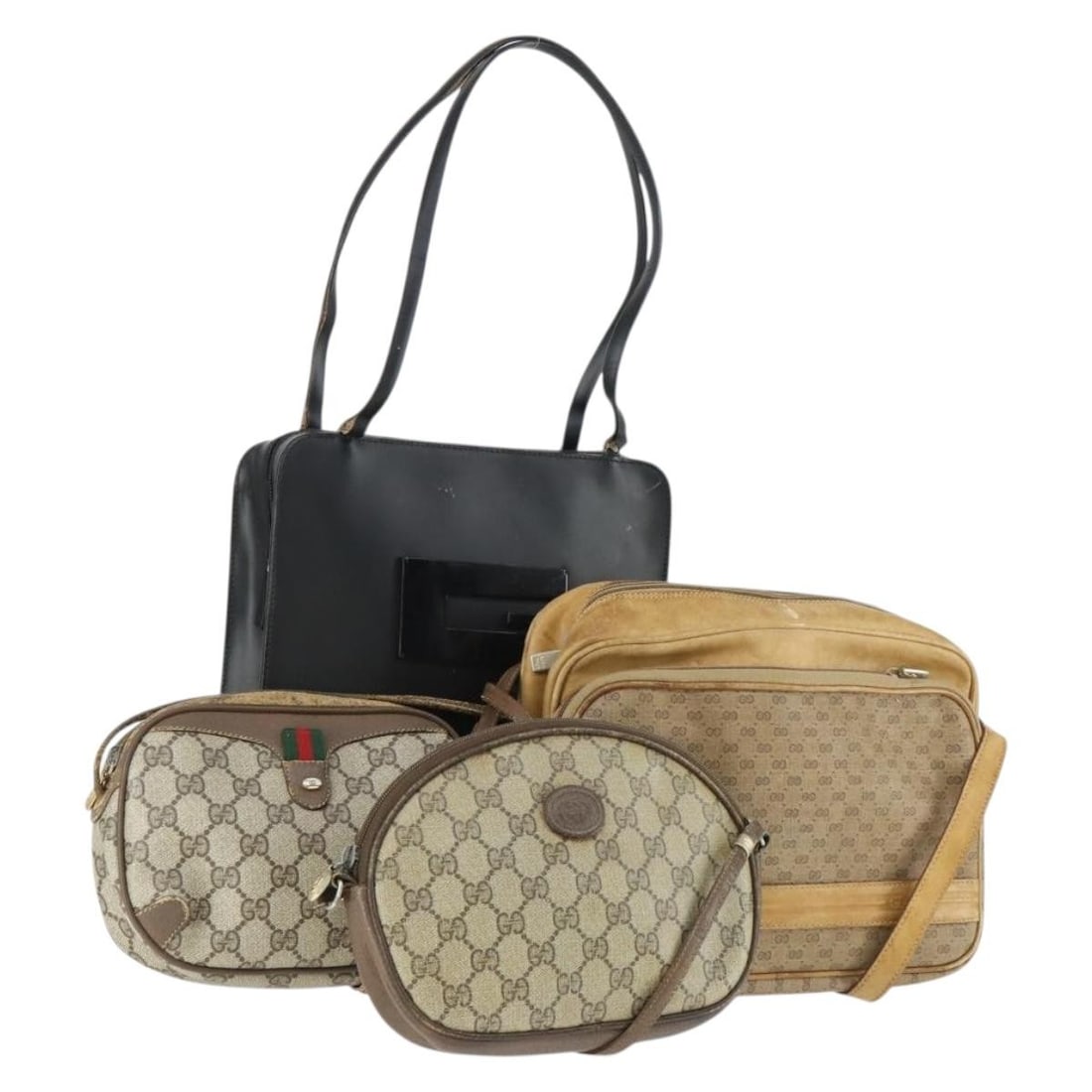 Set of 4 Gucci GG Supreme Black Beige PVC Leather Shoulder Bags: Set of 4 Gucci GG Supreme Black Beige PVC Leather Shoulder Bags This GUCCI GG Supreme shoulder bag set includes four pieces crafted from PVC leather and GG canvas in black and beige. The set is made i