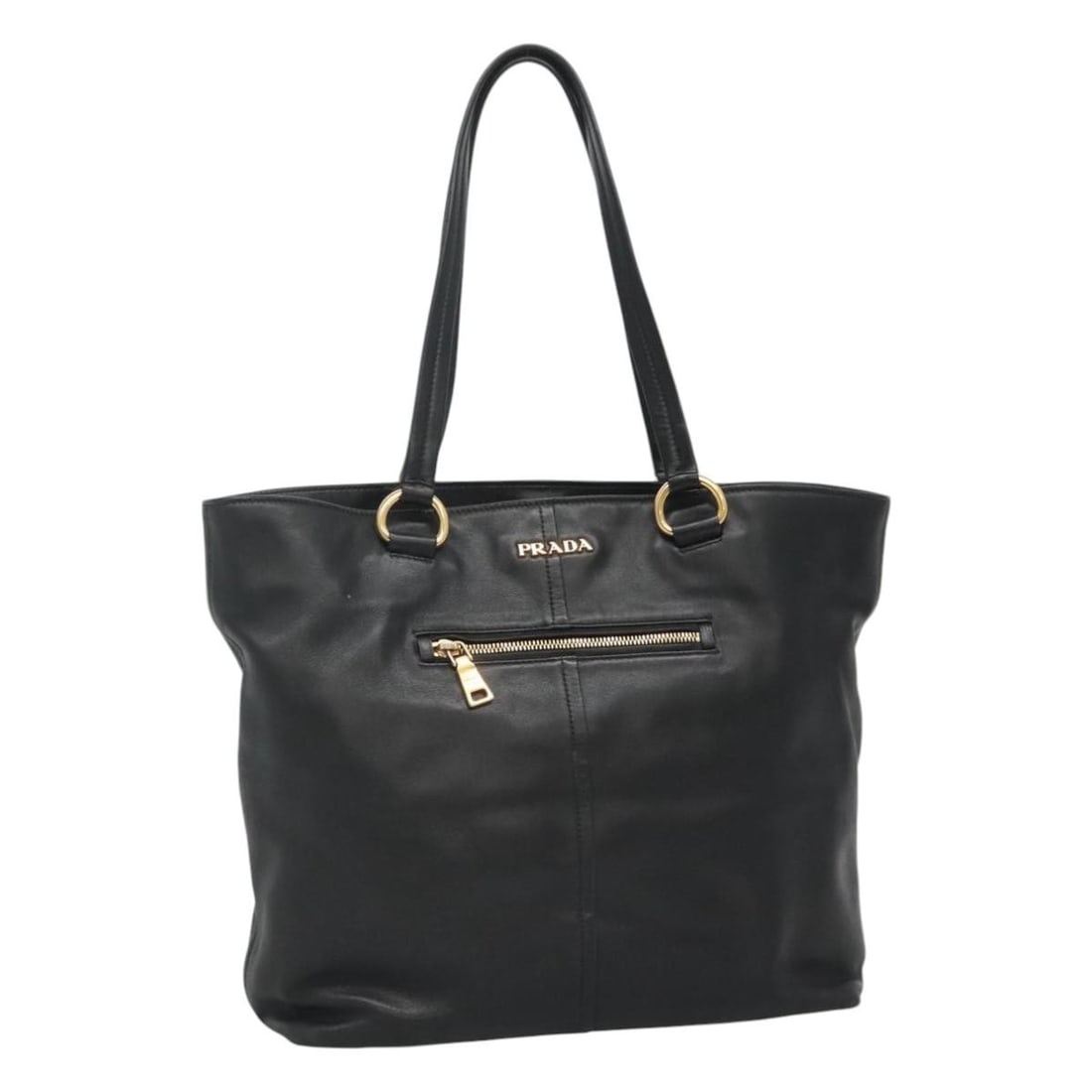 PRADA Black Gold Leather Tote Bag Made in Italy Auth bs22531 (1 of 18)