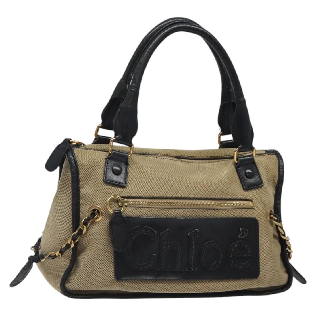 Chloe Harley Hand Bag Canvas Beige Black Gold Auth BA2249: Chloe Harley Hand Bag Canvas Beige Black Gold Auth BA2249 Presenting the Chloe Harley Hand Bag, a stylish accessory that combines functionality with luxury. Crafted from durable canvas, this hand bag
