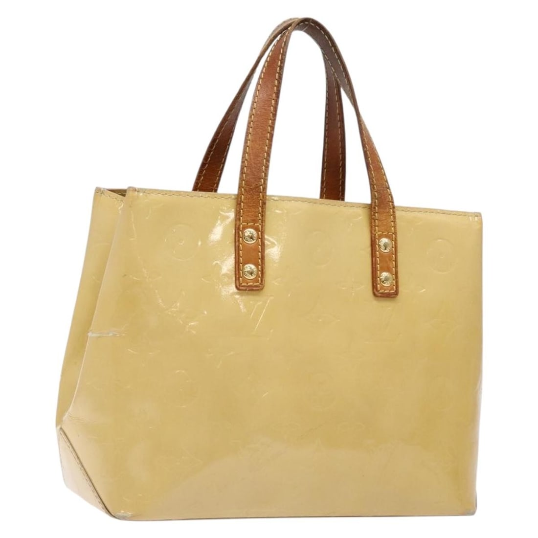 LOUIS VUITTON Monogram Vernis Reade PM Hand Bag Beige M91334 Auth France (1 of 18)