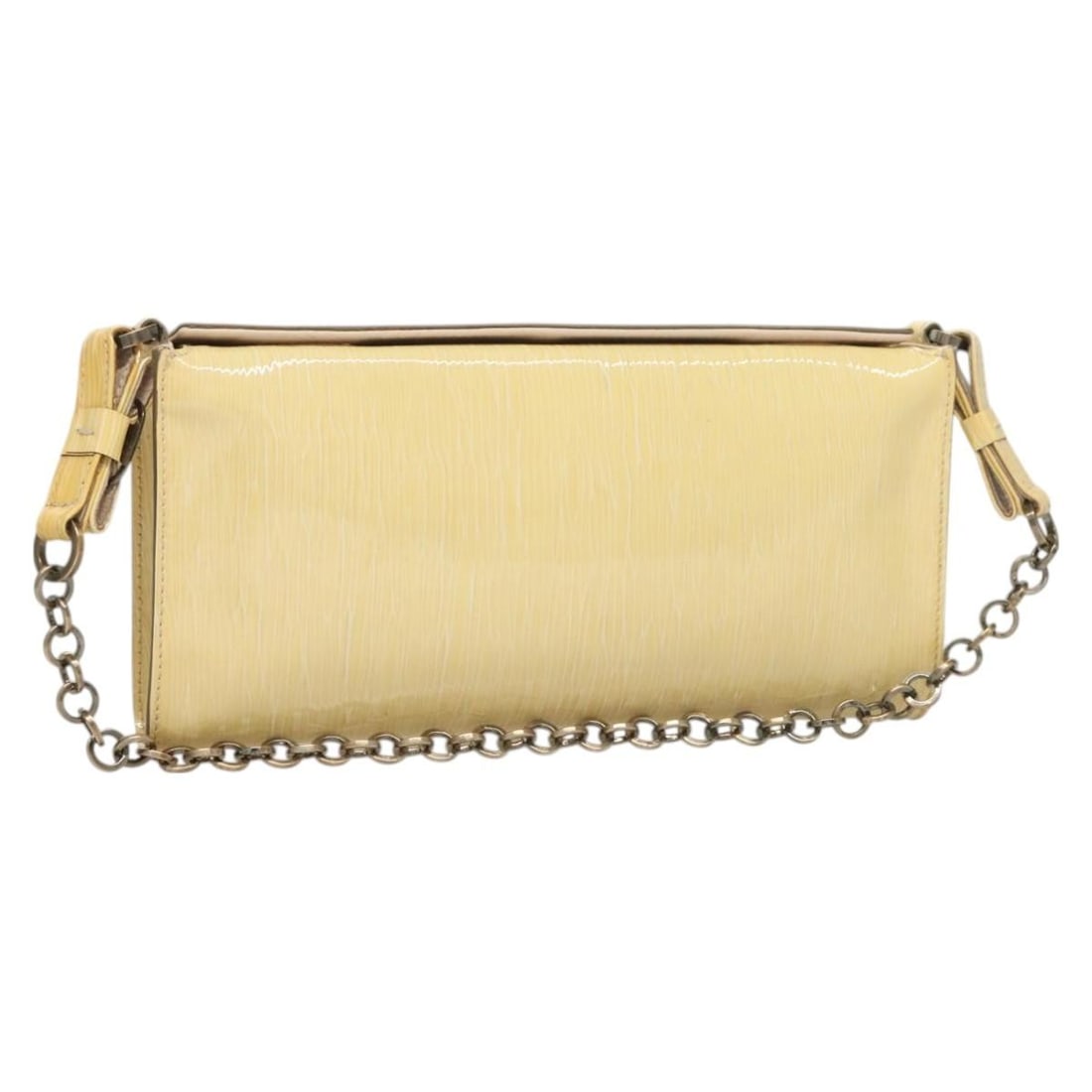 Salvatore Ferragamo Vala Chain Yellow Enamel Shoulder Bag Italy: Salvatore Ferragamo Vala Chain Yellow Enamel Shoulder Bag Italy This Salvatore Ferragamo Vala Chain Shoulder Bag showcases a vibrant yellow enamel exterior, exuding a chic and modern appeal. Crafted i